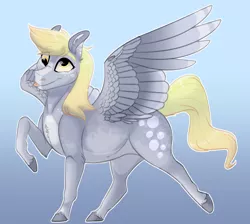 Size: 3465x3100 | Tagged: safe, artist:fable-life, derpibooru import, derpy hooves, pony, chest fluff, cute, derp, derpabetes, headcanon, simple background, solo, spread wings, tongue out, wings