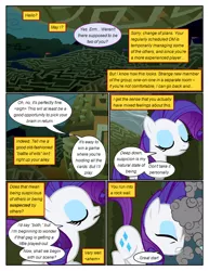 Size: 612x792 | Tagged: safe, artist:newbiespud, derpibooru import, edit, edited screencap, screencap, rarity, pony, unicorn, comic:friendship is dragons, the return of harmony, comic, crash, dialogue, dust, eyes closed, female, hedge maze, implied discord, mare, screencap comic, sigh