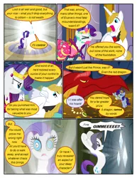 Size: 612x792 | Tagged: safe, artist:newbiespud, derpibooru import, edit, edited screencap, screencap, prince blueblood, rarity, pony, comic:friendship is dragons, dragonshy, the best night ever, the return of harmony, bipedal, bowtie, clothes, comic, crown, dialogue, diamond, discorded, dress, eyes closed, female, flower, frown, gala dress, glare, glow, gold, greedity, injured, jewelry, looking up, male, mare, mind control, necklace, open mouth, raised hoof, regalia, rose, scared, screencap comic, slit eyes, stallion, swirly eyes, tiara