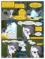 Size: 612x792 | Tagged: safe, artist:newbiespud, derpibooru import, edit, edited screencap, screencap, discord, rarity, pony, unicorn, comic:friendship is dragons, the return of harmony, .., comic, dialogue, diamond, dust, eyes closed, female, frown, greedity, hedge maze, implied discord, laughing, looking up, mare, open mouth, rarisnap, screencap comic, sigh, sitting, smiling