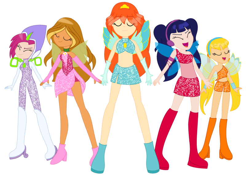 Size: 3536x2544 | Tagged: safe, artist:yaya54320, artist:yaya54320bases, derpibooru import, stella lashes, fairy, equestria girls, barely eqg related, base used, bloom, bloom (winx club), boots, clothes, convergence, crossover, dress, equestria girls style, equestria girls-ified, fairies, fairies are magic, fairy wings, fingerless gloves, flora, flora (winx club), gloves, headphones, high heel boots, high heels, magic winx, midriff, miniskirt, musa, rainbow s.r.l, shoes, side slit, skirt, stella, stella (winx club), tecna, transformation, wings, winx, winx club