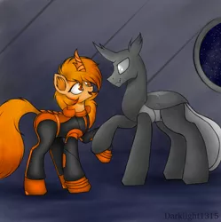 Size: 1958x1967 | Tagged: safe, artist:darklight1315, derpibooru import, oc, hybrid, pony, oc x oc, shipping, white changeling