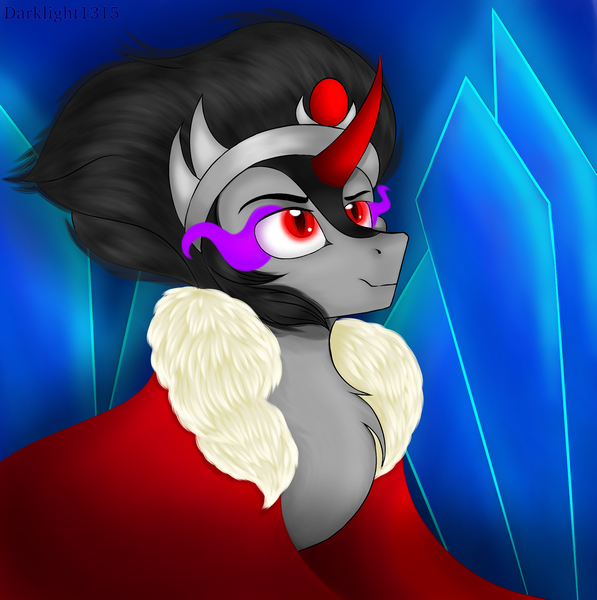 Size: 1958x1967 | Tagged: safe, artist:darklight1315, derpibooru import, king sombra, pony, unicorn, jewelry, male, regalia, smiling, stallion