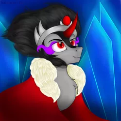 Size: 1958x1967 | Tagged: safe, artist:darklight1315, derpibooru import, king sombra, pony, unicorn, jewelry, male, regalia, smiling, stallion