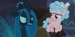 Size: 1366x678 | Tagged: cozy glow, cozy glow is not amused, derpibooru import, foal, queen chrysalis, queen chrysalis is not amused, safe, screencap, the summer sun setback, unamused