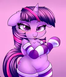 Size: 2250x2600 | Tagged: safe, alternate version, artist:heavymetalbronyyeah, derpibooru import, twilight sparkle, twilight sparkle (alicorn), alicorn, pony, :p, bedroom eyes, belly button, bipedal, blushing, cheek fluff, chest fluff, clothes, cute, cutie mark, ear fluff, female, floppy ears, fluffy, leg fluff, lidded eyes, looking at you, shoulder fluff, smiling, socks, solo, striped socks, tongue out, twiabetes