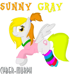 Size: 1860x1952 | Tagged: safe, artist:cyber-murph, derpibooru import, oc, oc:sunny gray, pegasus, pony, clothes, commission, cutie mark, ponytail, signature, socks, striped socks, sweater, vector