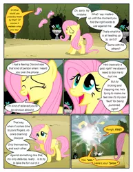 Size: 612x792 | Tagged: safe, artist:newbiespud, derpibooru import, edit, edited screencap, screencap, discord, fluttershy, butterfly, draconequus, pegasus, pony, comic:friendship is dragons, the return of harmony, annoyed, comic, dialogue, eyes closed, female, flower, hedge maze, male, mare, raised hoof, screencap comic, smiling, smug, teleportation