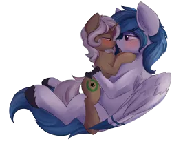 Size: 3642x3086 | Tagged: safe, artist:beardie, derpibooru import, oc, oc:delta dart, oc:rewind, unofficial characters only, pony, blushing, couple, cute, delwind, drool, drool string, female, kissing, lidded eyes, looking at each other, male, size difference, straight