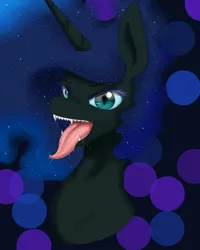 Size: 2000x2500 | Tagged: safe, artist:ruanshi, derpibooru import, nightmare moon, pony, drool, implied vore, looking at you, lunapred, mawshot, open mouth, oral invitation, salivating, solo, tongue out
