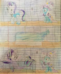 Size: 1999x2443 | Tagged: safe, artist:dupontsimon, derpibooru import, starlight glimmer, trixie, seapony (g4), fanfic:magic show of friendship, equestria girls, clothes, diamond, leotard, lined paper, magic show, magician outfit, photo, seaponified, seapony starlight glimmer, species swap, traditional art, transformation