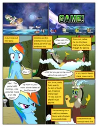 Size: 612x792 | Tagged: safe, artist:newbiespud, derpibooru import, edit, edited screencap, screencap, discord, rainbow dash, draconequus, pegasus, pony, comic:friendship is dragons, the return of harmony, annoyed, comic, crossover, dialogue, female, flower, grin, hammock, hedge maze, ice climbers, image, male, mare, on back, png, screencap comic, smiling, sonic the hedgehog, sonic the hedgehog (series), sunglasses, super smash bros., super smash bros. brawl, surprised, tree, wide eyes, wingless