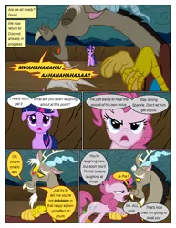 Size: 612x792 | Tagged: safe, artist:newbiespud, derpibooru import, edit, edited screencap, screencap, discord, pinkie pie, twilight sparkle, draconequus, earth pony, pony, unicorn, comic:friendship is dragons, the return of harmony, angry, comic, d:, dialogue, discorded, evil laugh, female, frown, laughing, male, mare, open mouth, screencap comic, unicorn twilight