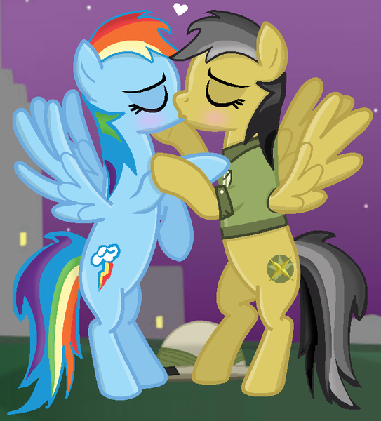 Size: 734x811 | Tagged: safe, artist:ask-theponyqueen, artist:blizzardicefox, artist:grapefruitface1, derpibooru import, daring do, rainbow dash, pony, base used, blushing, daringdash, female, hat, kissing, lesbian, shipping