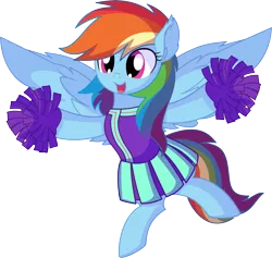 Size: 6593x6257 | Tagged: safe, artist:cyanlightning, derpibooru import, rainbow dash, pegasus, pony, 2 4 6 greaaat, .svg available, absurd resolution, bipedal, cheerleader, cheerleader rainbow dash, chest fluff, clothes, cute, dashabetes, ear fluff, female, mare, pleated skirt, pom pom, simple background, skirt, smiling, solo, spread wings, transparent background, vector, wing fluff, wings