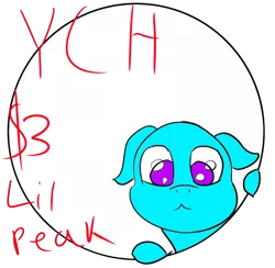 Size: 800x780 | Tagged: safe, derpibooru import, oc, pony, blue pony, circle, commission, icon, peeking, price tag, profile picture, purple eyes, red text, simple background, transparent background, your character here