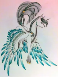 Size: 1024x1345 | Tagged: safe, artist:oneiria-fylakas, derpibooru import, oc, unofficial characters only, alicorn, braham, original species, pony, seraph, seraphicorn, multiple wings, simple background, solo, traditional art, transparent background, wings