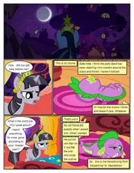 Size: 612x792 | Tagged: safe, artist:newbiespud, derpibooru import, edit, edited screencap, screencap, spike, twilight sparkle, dragon, pony, unicorn, comic:friendship is dragons, the return of harmony, bed, big crown thingy, comic, crescent moon, dialogue, discorded, element of magic, female, frown, golden oaks library, jewelry, lying down, male, mare, moon, night, regalia, rug, sad, screencap comic, sleeping, slit eyes, stars, unamused, unicorn twilight