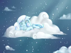 Size: 1200x899 | Tagged: safe, artist:teateajing, derpibooru import, oc, oc:snowdrop, unofficial characters only, pegasus, pony, cloud, cute, feather, female, filly, night, ocbetes, on a cloud, pixiv, sky, snow, snowfall, snowflake, solo, winter