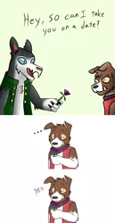 Size: 1280x2480 | Tagged: safe, artist:askcaptaindrog, artist:askwinonadog, derpibooru import, winona, oc, oc:captain drog, diamond dog, ask winona, ..., canon x oc, collaboration, comic, date, diamond dogified, duo, flower, species swap