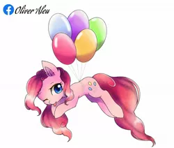 Size: 1816x1540 | Tagged: safe, artist:aleurajan, deleted from derpibooru, derpibooru import, pinkie pie, earth pony, pony, :p, balloon, cute, diapinkes, ear fluff, female, floating, mare, one eye closed, simple background, solo, then watch her balloons lift her up to the sky, tongue out, white background, wink