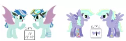 Size: 1528x504 | Tagged: safe, artist:bruisesandbuttercups, artist:selenaede, derpibooru import, oc, oc:flight fixer, oc:skye styles, unofficial characters only, bat pony, cyborg, pegasus, pony, icey-verse, amputee, artificial wings, augmented, base used, bat pony oc, bat wings, clothes, ear piercing, earring, female, goggles, jewelry, magical lesbian spawn, mare, multicolored hair, offspring, open mouth, parent:indigo zap, parent:night glider, parent:sky stinger, parent:vapor trail, parents:indiglider, parents:vaporsky, piercing, prosthetic limb, prosthetic wing, prosthetics, raised hoof, scar, simple background, socks, striped socks, tattoo, white background, wings