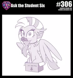 Size: 800x853 | Tagged: safe, artist:sintakhra, derpibooru import, silverstream, classical hippogriff, hippogriff, pony, tumblr:studentsix, behaving like a cat, birb, box, cute, diastreamies, hippogriff in a box, if i fits i sits, jewelry, necklace, pony in a box, solo, stair keychain, we bought two cakes