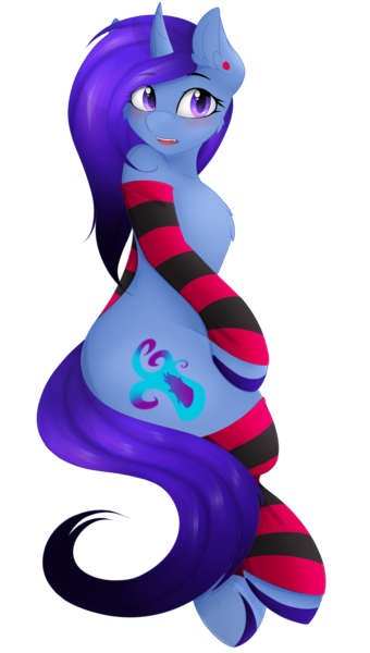 Size: 2000x3533 | Tagged: safe, artist:acidthead, derpibooru import, oc, oc:maria light, unofficial characters only, pony, blushing, clothes, cute, simple background, socks, solo, striped socks, transparent background