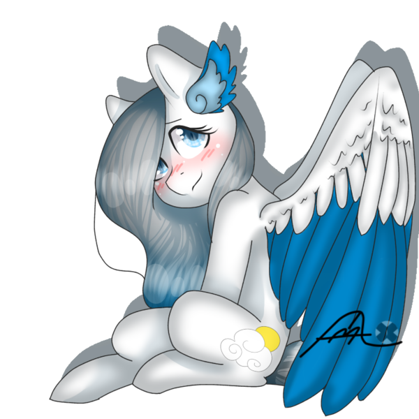 Size: 768x768 | Tagged: safe, artist:eyelessjackssis, derpibooru import, oc, unofficial characters only, pegasus, pony, blushing, female, mare, simple background, sitting, solo, transparent background