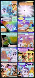 Size: 1000x2190 | Tagged: safe, artist:christhes, derpibooru import, rainbow dash, oc, oc:cloud raine, oc:drg-1, oc:pale moonlight, oc:sunrider, oc:wind whistler, alien, bat pony, dragon, pony, robot, comic:friendship is dragons, armor, bat pony oc, bat wings, collaboration, comic, crossover, dialogue, eyes closed, fight, flag, flying, grin, implied applejack, implied fluttershy, implied pinkie pie, implied rarity, implied twilight sparkle, looking up, mouth hold, pirate, raised hoof, rearing, slit eyes, smiling, space, spaceship, star wars, stars, weapon, wing hands, wing hold, wings