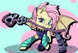 Size: 1220x830 | Tagged: safe, artist:blueberrypython, derpibooru import, fluttershy, ponified, bat pony, pony, equestria girls, equestria girls series, the road less scheduled, the road less scheduled: fluttershy, spoiler:eqg series (season 2), bat ponified, crystal skull staff, cute, ear piercing, equestria girls ponified, eyeshadow, flutterbat, flutterpunk, makeup, metalshy, mouth hold, piercing, race swap, shyabetes, solo, staff, teal eyes