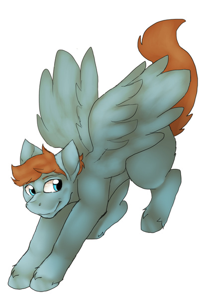 Size: 1000x1500 | Tagged: safe, artist:goldypirate, derpibooru import, oc, unofficial characters only, pegasus, pony, blank flank, commission, male, simple background, smiling, solo, spread wings, stallion, white background, wings