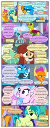 Size: 612x1553 | Tagged: safe, artist:newbiespud, derpibooru import, edit, edited screencap, screencap, gallus, ocellus, princess ember, sandbar, silverstream, smolder, thorax, yona, changedling, changeling, classical hippogriff, dragon, earth pony, gryphon, hippogriff, pony, yak, comic:friendship is dragons, school daze, annoyed, background pony, background pony audience, comic, crossed arms, dialogue, dragoness, excited, female, frown, grin, king thorax, lidded eyes, male, screencap comic, smiling, student six