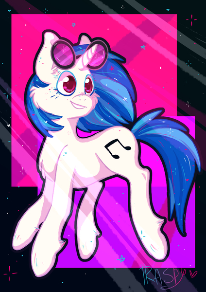 Size: 2480x3508 | Tagged: safe, artist:raspberrydraws, derpibooru import, vinyl scratch, pony, unicorn, abstract background, cheek fluff, chest fluff, cute, ear fluff, female, leg fluff, mare, smiling, solo, vinylbetes