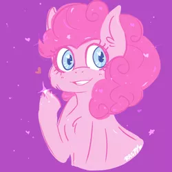 Size: 1280x1280 | Tagged: safe, artist:raspberrydraws, derpibooru import, pinkie pie, pony, bust, chest fluff, cute, diapinkes, ear fluff, heart, heart eyes, purple background, simple background, smiling, solo, stars, wingding eyes