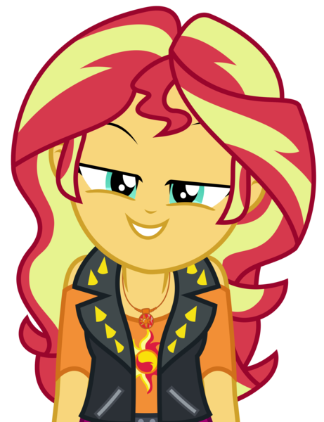 Size: 2529x3292 | Tagged: safe, artist:sketchmcreations, derpibooru import, sunset shimmer, costume conundrum, costume conundrum: sunset shimmer, equestria girls, equestria girls series, spoiler:eqg series (season 2), female, geode of empathy, lidded eyes, looking at you, magical geodes, raised eyebrow, simple background, smiling, solo, transparent background, vector
