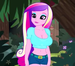 Size: 937x820 | Tagged: safe, derpibooru import, edit, edited screencap, editor:ah96, screencap, princess cadance, equestria girls, legend of everfree, beautiful, belly button, big breasts, breasts, busty princess cadance, cleavage, clothes, cropped, dean cadance, female, midriff, sexy, short shirt, shorts, solo, stupid sexy cadance