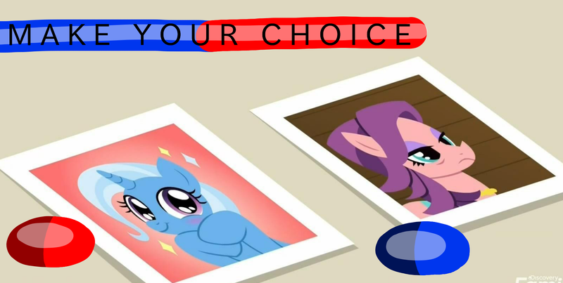 Size: 1914x963 | Tagged: safe, derpibooru import, edit, edited screencap, screencap, spoiled rich, trixie, pony, a horse shoe-in, choice, tablet
