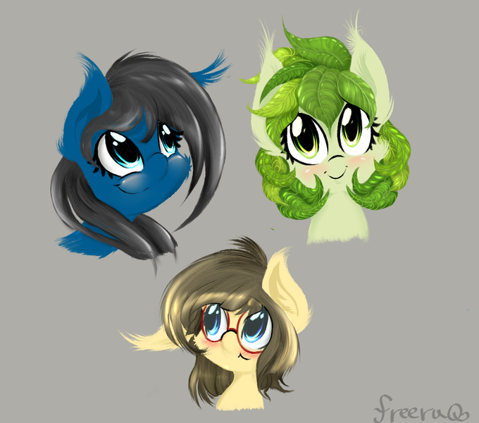 Size: 887x783 | Tagged: safe, artist:freefraq, derpibooru import, oc, oc:blue pone, oc:flower, oc:sphee, earth pony, original species, plant pony, painting, plant