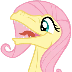 Size: 500x500 | Tagged: artist:the smiling pony, derpibooru, derpibooru badge, derpibooru import, dinosaur, dinosaurified, female, fluttershy, meta, oc, oc:raptorshy, open mouth, safe, simple background, solo, species swap, svg, .svg available, transparent background, vector, velociraptor, veloshyraptor, wat