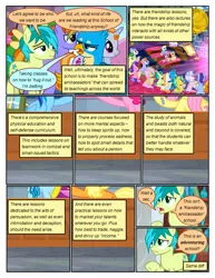 Size: 612x792 | Tagged: safe, artist:newbiespud, derpibooru import, edit, edited screencap, screencap, applejack, auburn vision, berry blend, berry bliss, citrine spark, fire quacker, fluttershy, gallus, huckleberry, november rain, pinkie pie, rainbow dash, sandbar, slate sentiments, strawberry scoop, summer meadow, earth pony, gryphon, pegasus, pony, comic:friendship is dragons, school daze, background pony, background pony audience, colt, comic, dialogue, female, filly, friendship student, frown, male, screencap comic, sitting, worried