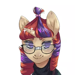 Size: 5000x5000 | Tagged: safe, artist:shininglovelystar, derpibooru import, moondancer, pony, unicorn, absurd resolution, bust, clothes, cute, dancerbetes, female, glasses, mare, no pupils, portrait, simple background, solo, sparkles, sweater, white background