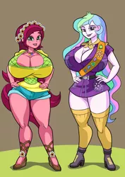Size: 2480x3508 | Tagged: suggestive, artist:art-2u, derpibooru import, gloriosa daisy, princess celestia, equestria girls, legend of everfree, big breasts, breasts, busty gloriosa daisy, busty princess celestia, camp everfree outfits, cleavage, curvy, duo, duo female, female, females only, floral head wreath, flower, hand on hip, hourglass figure, huge breasts, image, impossibly large breasts, jpeg, megaton returns, principal celestia, scout uniform, sexy, stupid sexy celestia, stupid sexy gloriosa daisy, thick, thighs, wasp waist, wide hips