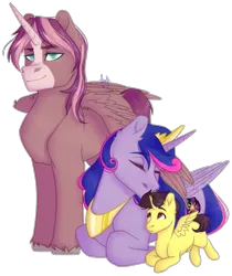 Size: 2537x3025 | Tagged: safe, artist:keeharn, derpibooru import, oc, oc:king speedy hooves, oc:queen galaxia, oc:tommy the human, alicorn, pony, alicorn oc, alicorn princess, blank flank, calm, child, colt, commissioner:bigonionbean, cute, cutie mark, dawwww, family, father and child, father and son, female, fusion, fusion:king speedy hooves, fusion:queen galaxia, herd, horn, husband and wife, jewelry, kissing, laying on stomach, male, mare, mother and child, mother and son, nuzzling, proud, regalia, royalty, shy, stallion, wings
