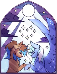 Size: 785x1018 | Tagged: safe, artist:ak4neh, derpibooru import, oc, oc:heart sketch, oc:starlight starbright, unofficial characters only, pegasus, pony, unicorn, couple, female, lesbian, mare, oc x oc, shipping, stained glass