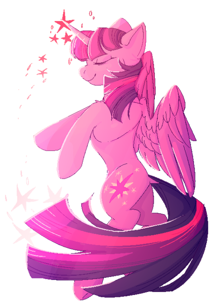 Size: 500x700 | Tagged: safe, artist:magentell, derpibooru import, twilight sparkle, twilight sparkle (alicorn), alicorn, pony, eyes closed, magic, pixel art, pointy horn, profile, simple background, solo, stars, transparent background