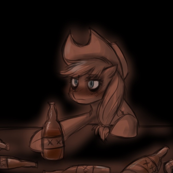 Size: 750x750 | Tagged: safe, artist:jitterbugjive, derpibooru import, applejack, pony, ask crapplejack, alcohol, appledrunk, bar, blushing, drunk, drunk aj, moonshine, ndt, solo, xxx