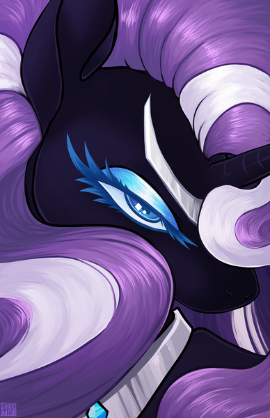 Size: 1242x1920 | Tagged: safe, artist:draikinator, derpibooru import, idw, nightmare rarity, pony, unicorn, bust, close-up, female, hair over one eye, lidded eyes, mare, peytral, portrait, solo