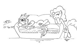 Size: 2472x1736 | Tagged: safe, artist:gafelpoez, derpibooru import, pinkie pie, rainbow dash, pony, couch, the rolling stones