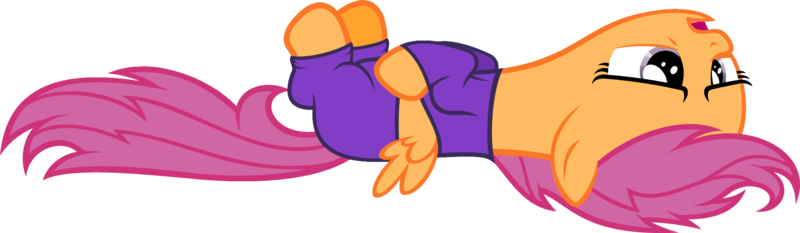 Size: 2146x626 | Tagged: safe, artist:zacatron94, derpibooru import, edit, editor:slayerbvc, vector edit, scootaloo, pegasus, pony, clothes, cropped, female, filly, morning ponies, on back, pajamas, simple background, solo, transparent background, vector